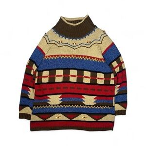 Vintage 90s Lizsport Petite Southwestern Geometric Knit Sweater Small Cotton